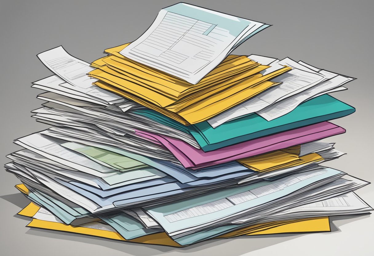 A stack of various loan documents being merged into one cohesive document