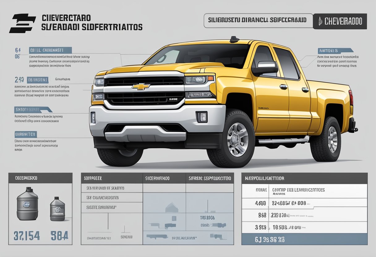 A Chevrolet Silverado 1500 differential with the recommended oil capacity and specifications displayed on a label or in a manual