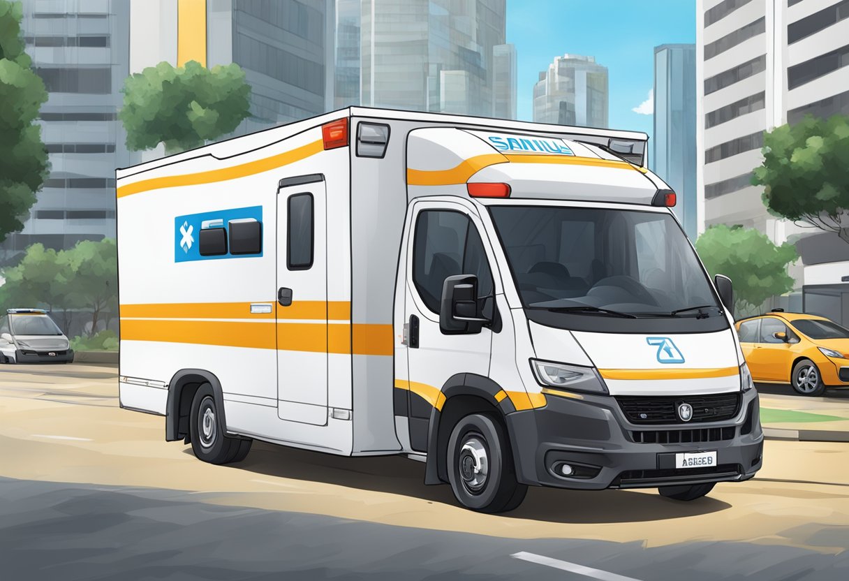 The scene shows the structure and logistics of the SAMU ambulance in São Paulo, including the ambulance number and equipment