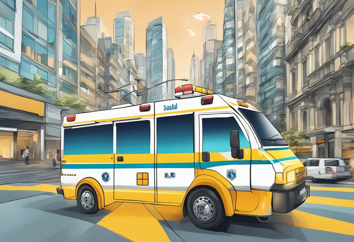 Ambulance speeding through São Paulo streets, siren blaring