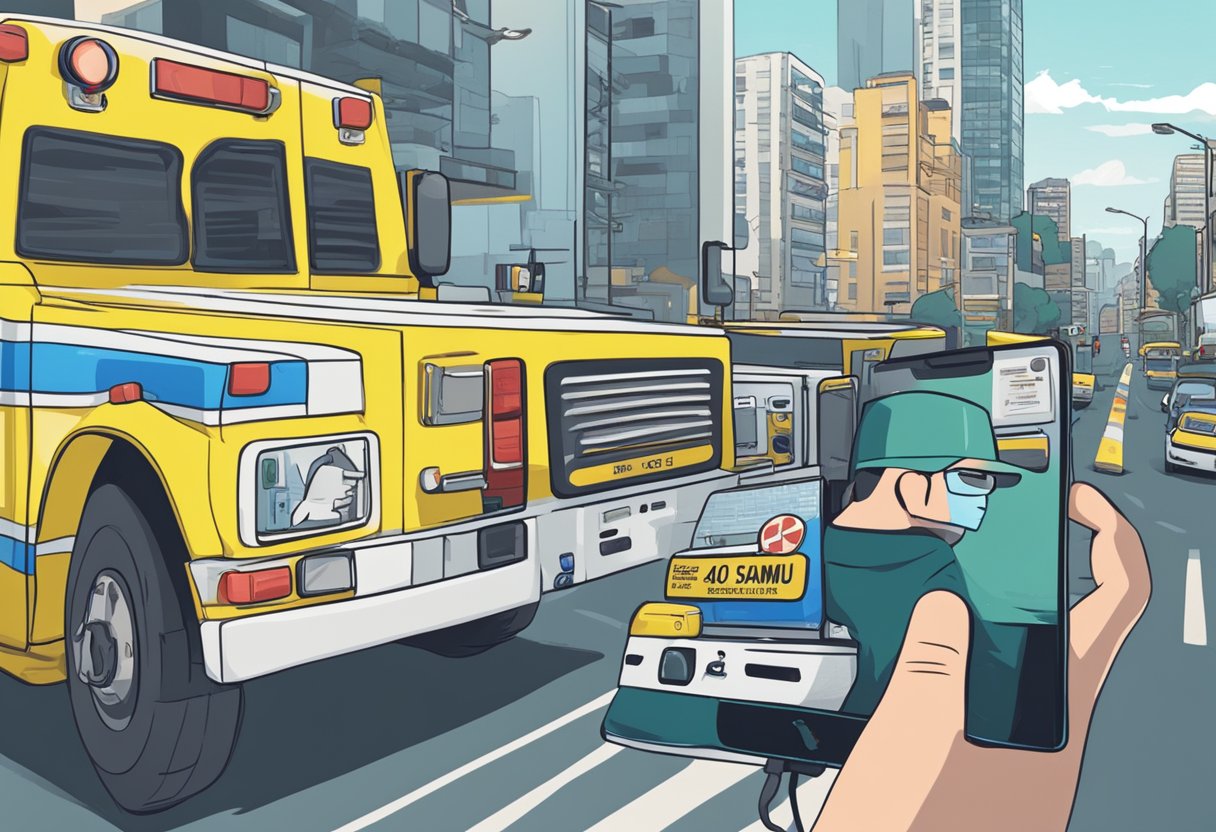 A person making a prank call to the SAMU emergency number in São Paulo, while an ambulance rushes to a real emergency