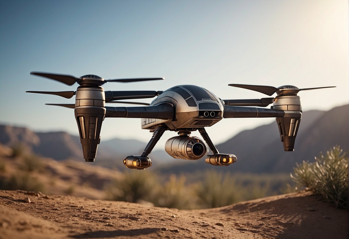A group of Star Wars drones flying in formation, showcasing their unique designs and features