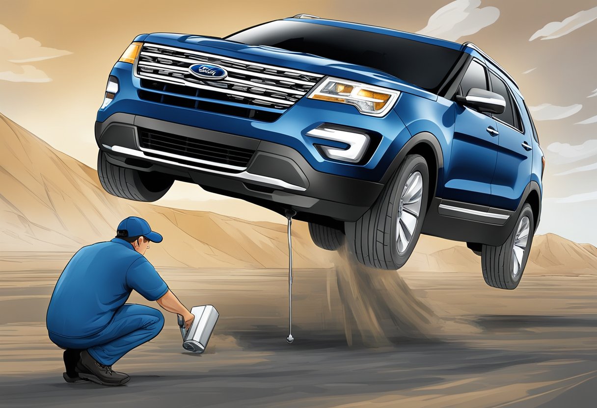 The Ford Explorer's differential oil capacity is crucial for proper maintenance. A mechanic pours the specified amount of oil into the differential, ensuring it is filled to the correct level