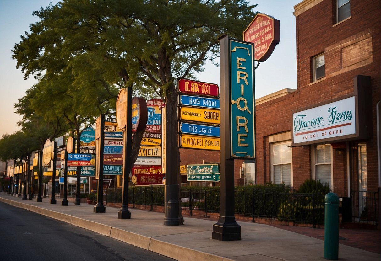 A colorful array of custom signs line the streets of Nashville, showcasing Cost-Effective Signage Solutions from Custom Sign