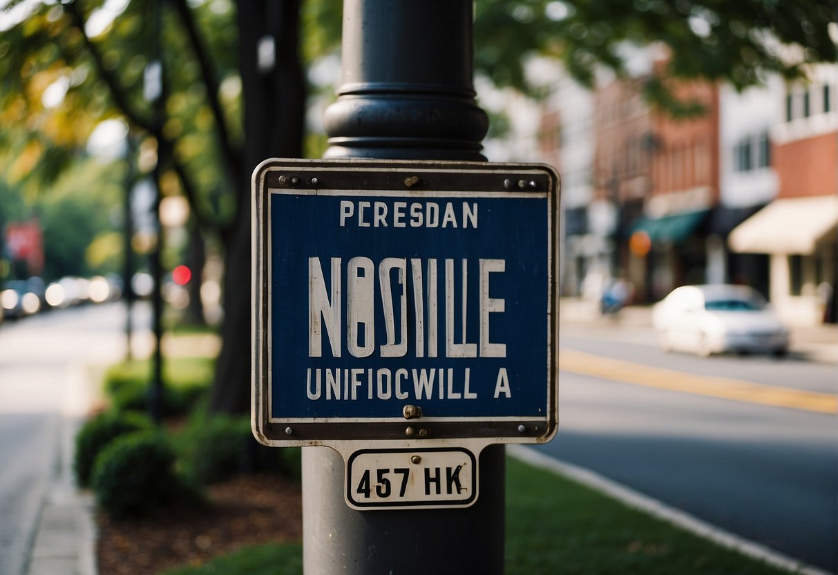 A bustling Nashville street with vibrant custom signs, showcasing the city's unique visual communication and graphic design