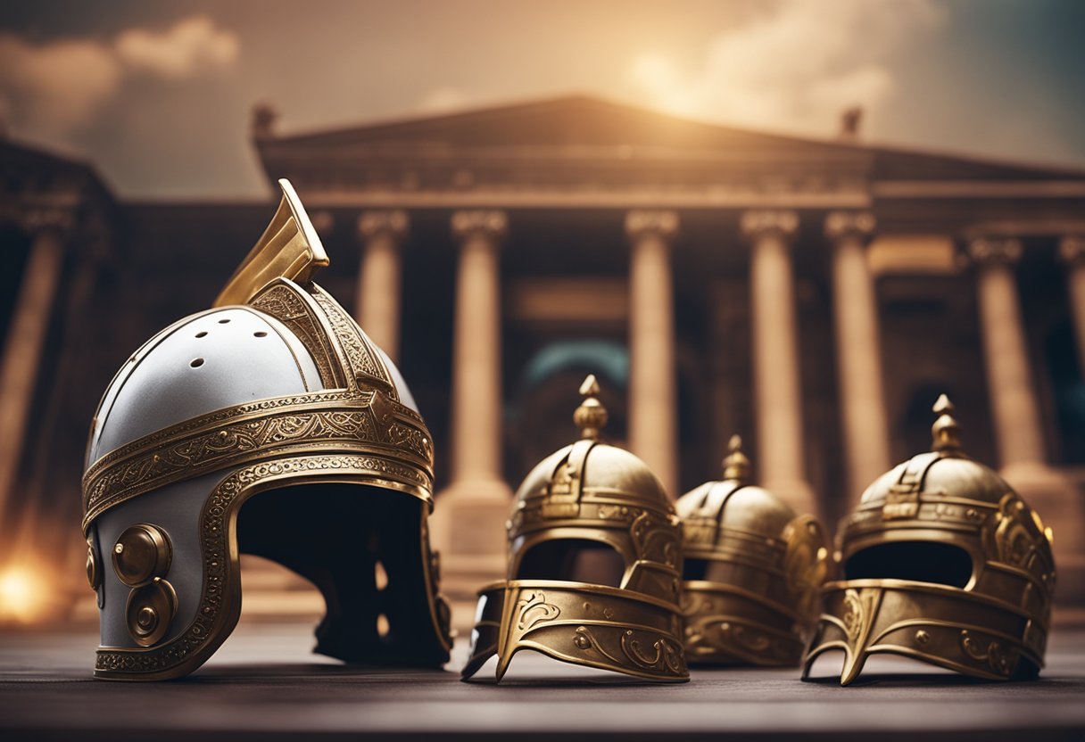 A Roman-themed online slot game with ancient architecture, chariots, and gladiator helmets