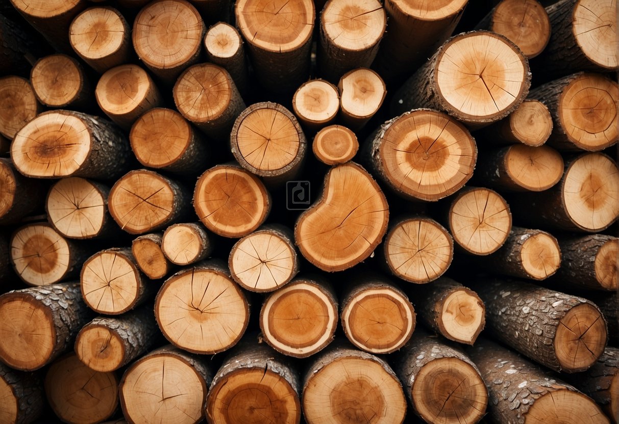 A pile of wood logs arranged in different sizes and shapes, showcasing their versatility for DIY projects