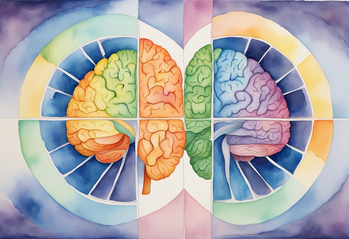 A colorful brain split into quadrants (HBDI) contrasts with a wheel divided into four sections (DISC). The two models are visually represented side by side