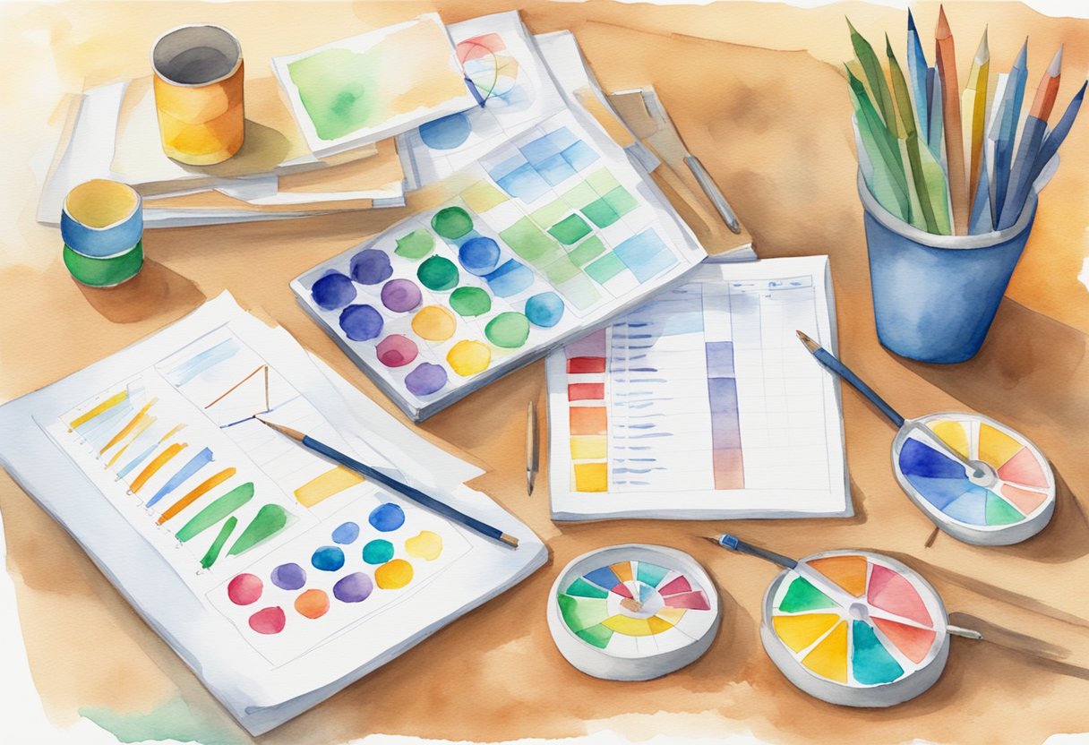 A table with two sets of assessment tools - HBDI and DISC - displayed side by side, with charts, graphs, and colorful visuals illustrating the differences between the two approaches