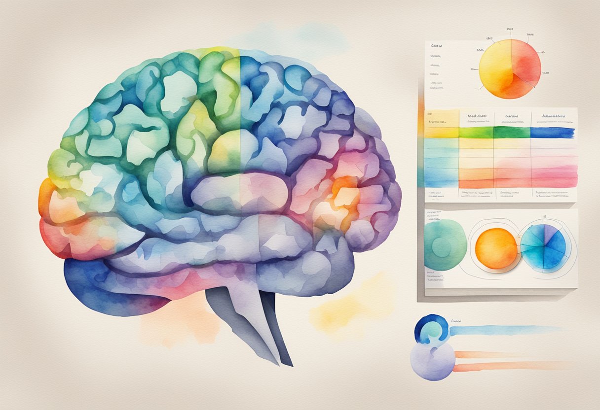 A colorful brain diagram (HBDI) and a circular chart (DISC) stand side by side, representing contrasting cognitive and behavioral assessment tools