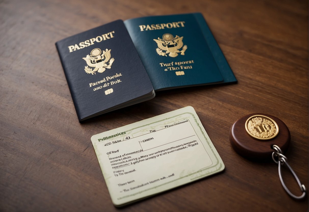 A passport book and card sit side by side on a table, showcasing their differences in size and format. The book is larger and opens to reveal pages, while the card is smaller and resembles a standard ID card