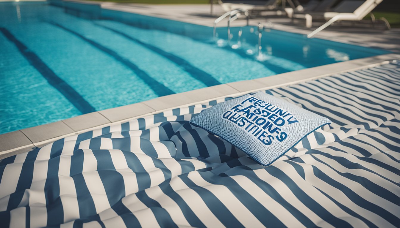 A pool cover with "Frequently Asked Questions" printed on it