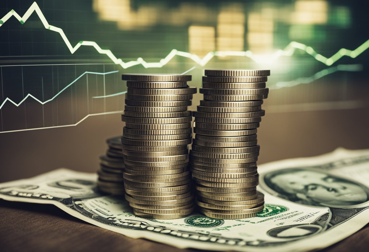 A stack of money decreasing in size over time, with a chart showing decreasing loan balance and increasing equity