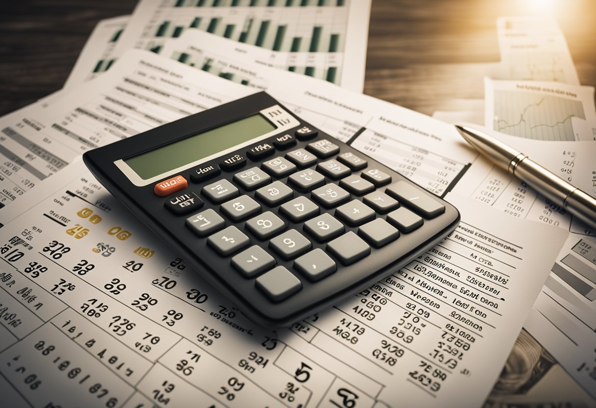 A calculator displaying loan amortization schedule with numbers and graphs