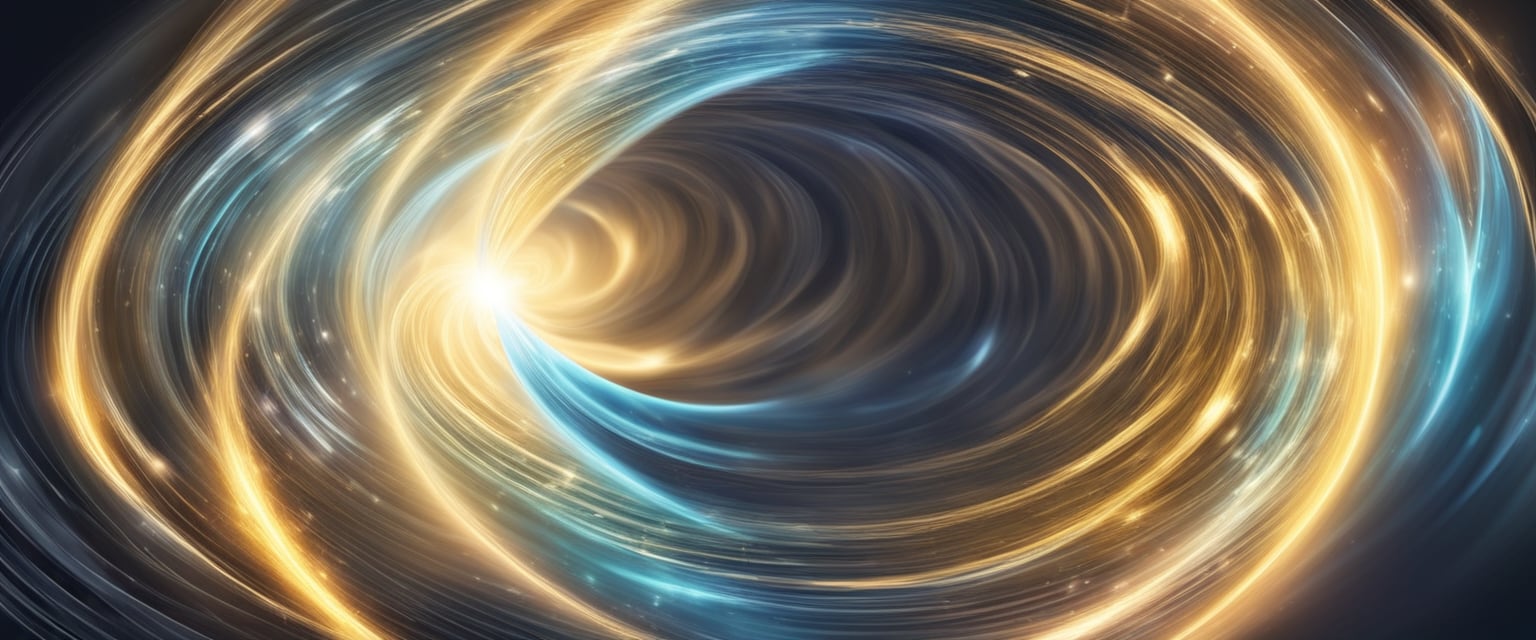 A bright light bursts from a swirling vortex, symbolizing a spiritual quantum leap. Rays of energy shoot out, representing growth and transformation