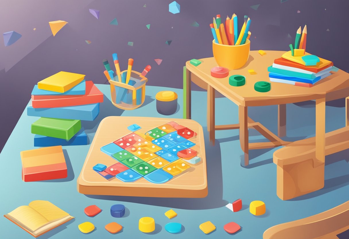 A table with various educational games for cognitive skills assessment