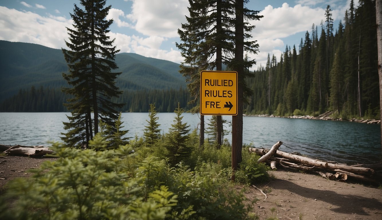 Campers follow posted rules at Upper Priest Lake. Safety signs warn of wildlife and fire hazards