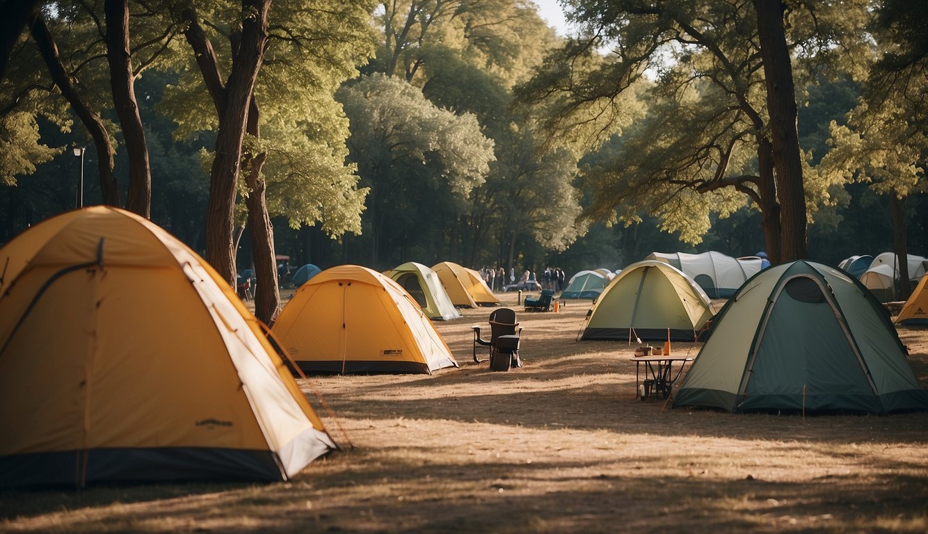 Lloyd Park camping area with tents, campfires, and surrounding trees and nature