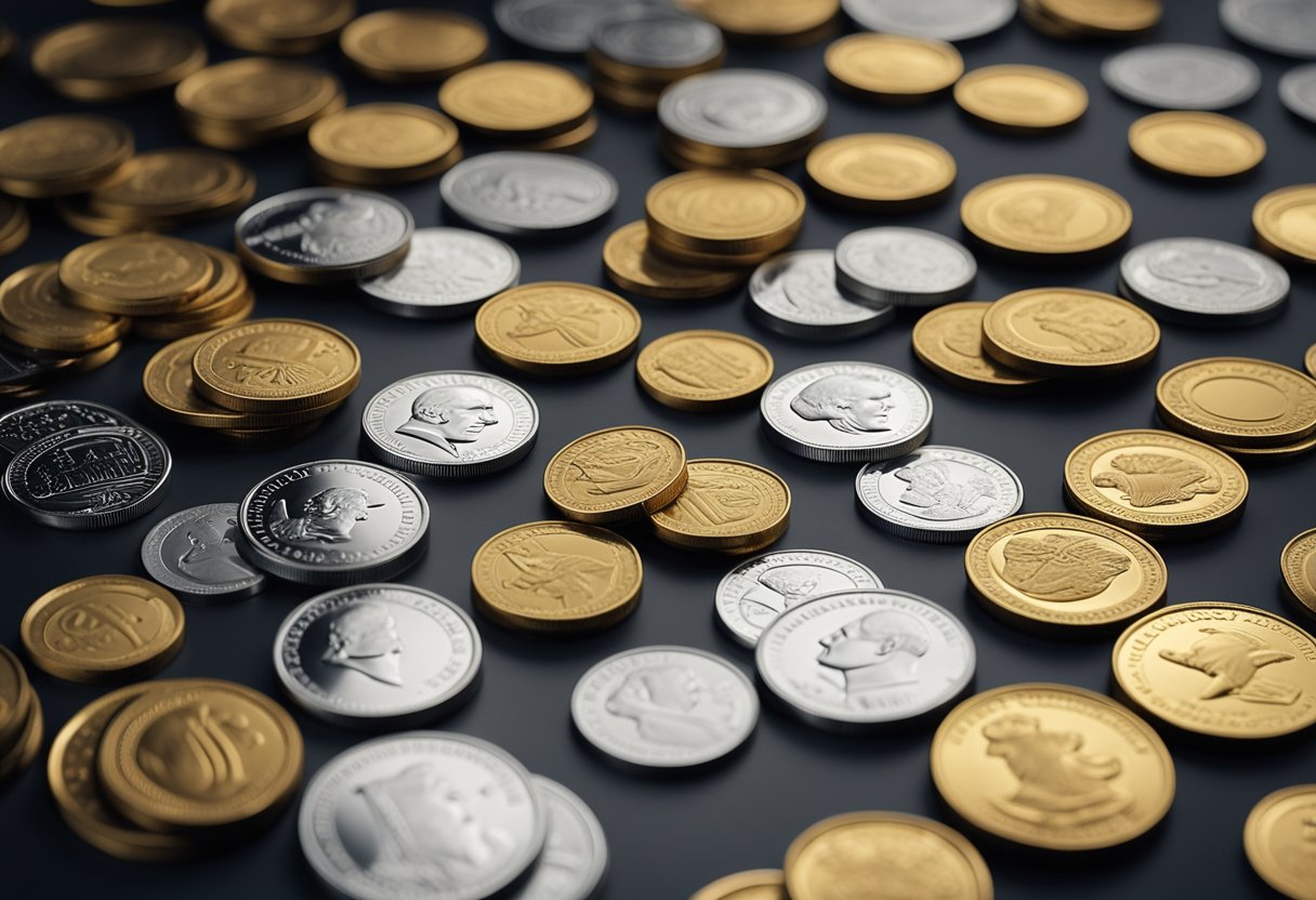 A customer confidently clicks "Add to Cart" on Mintbuilder's website, surrounded by images of gleaming gold and silver coins