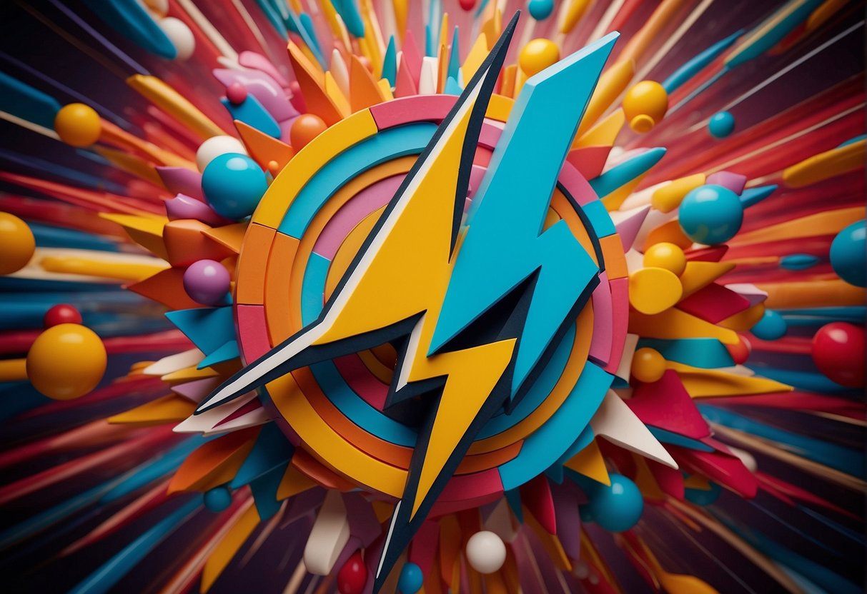 David Bowie's iconic lightning bolt symbol against a colorful, abstract background, representing his revolutionary impact on music and fashion