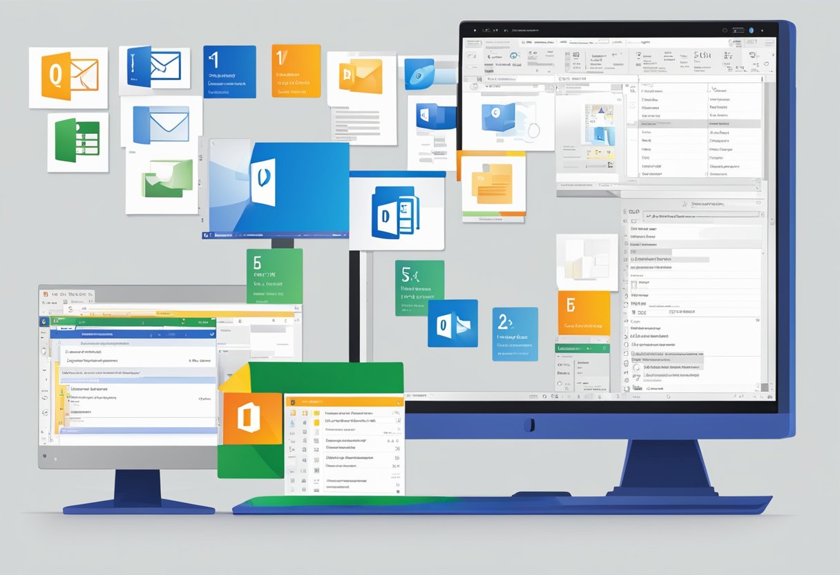 A computer screen displaying Microsoft Outlook with a color customization menu open. Icons and options for changing the color scheme are visible on the screen