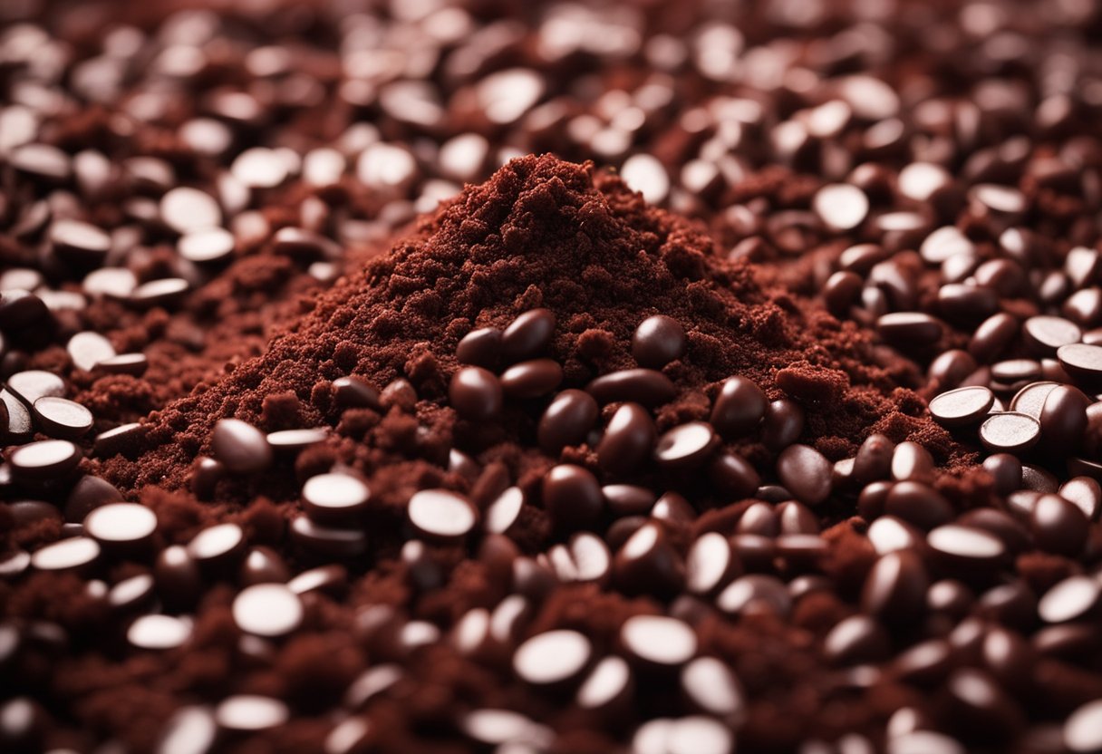 Blood meal lies in a pile next to other organic amendments. It is overshadowed by their larger quantities and diverse compositions