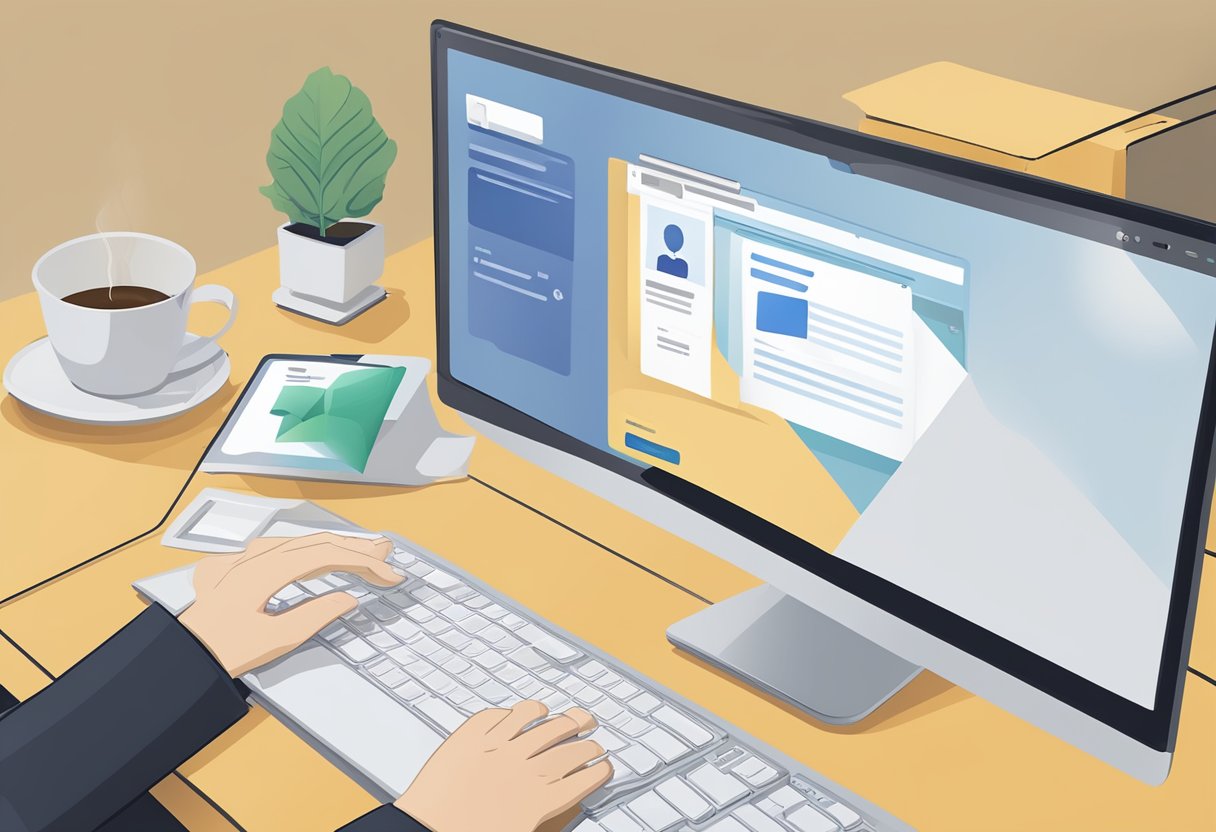 A computer screen displays an Outlook email account setup page. The cursor hovers over the "backspace" key as it manages email accounts