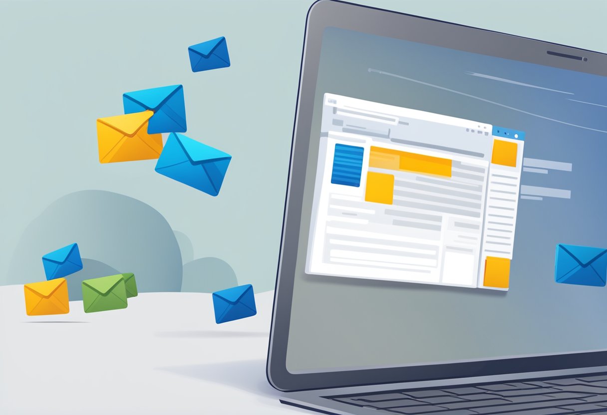 An open laptop displaying the Microsoft Outlook interface with a scheduled email being canceled. The cursor hovers over the cancel button