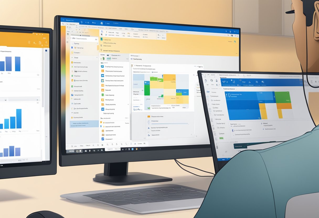 A computer screen displays the Microsoft Outlook interface with a meeting setup window open. The cursor hovers over the option to add a co-host to the meeting