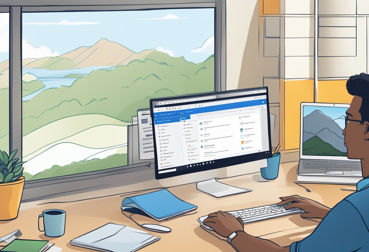 A computer screen displaying Outlook settings with a dropdown menu selecting Chrome as the default web browser