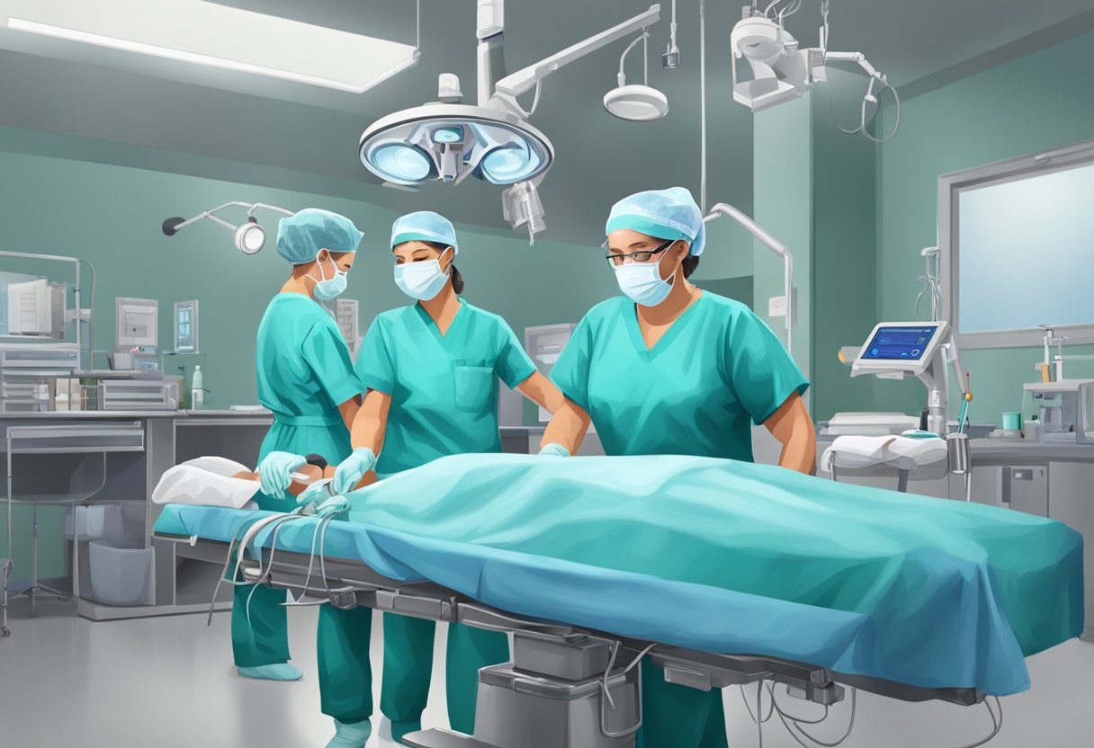 A scrub nurse assists the surgeon, while a surgical tech prepares and maintains equipment during a procedure
