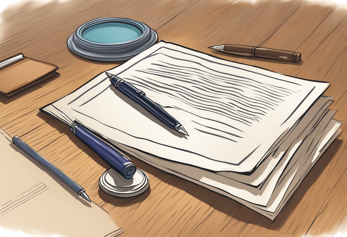 A table with legal documents and a pen, representing the signing of a power of attorney