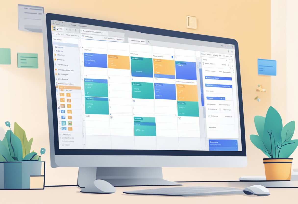 A computer screen with an open Outlook calendar displaying a meeting schedule. The user clicks on a meeting and selects "change organizer" from the dropdown menu