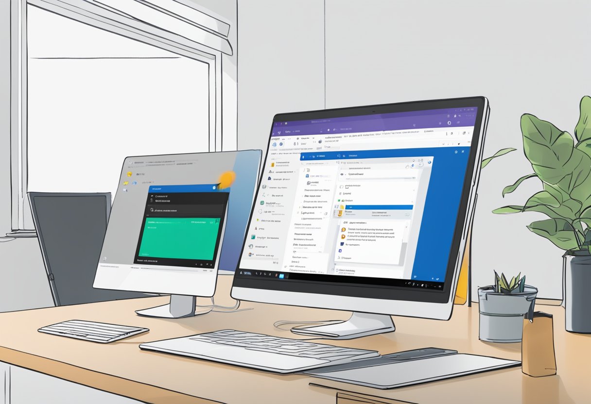 A computer screen shows Outlook 2019 open with multiple email accounts being set up. The "Remove from field" option is highlighted while replying to an email