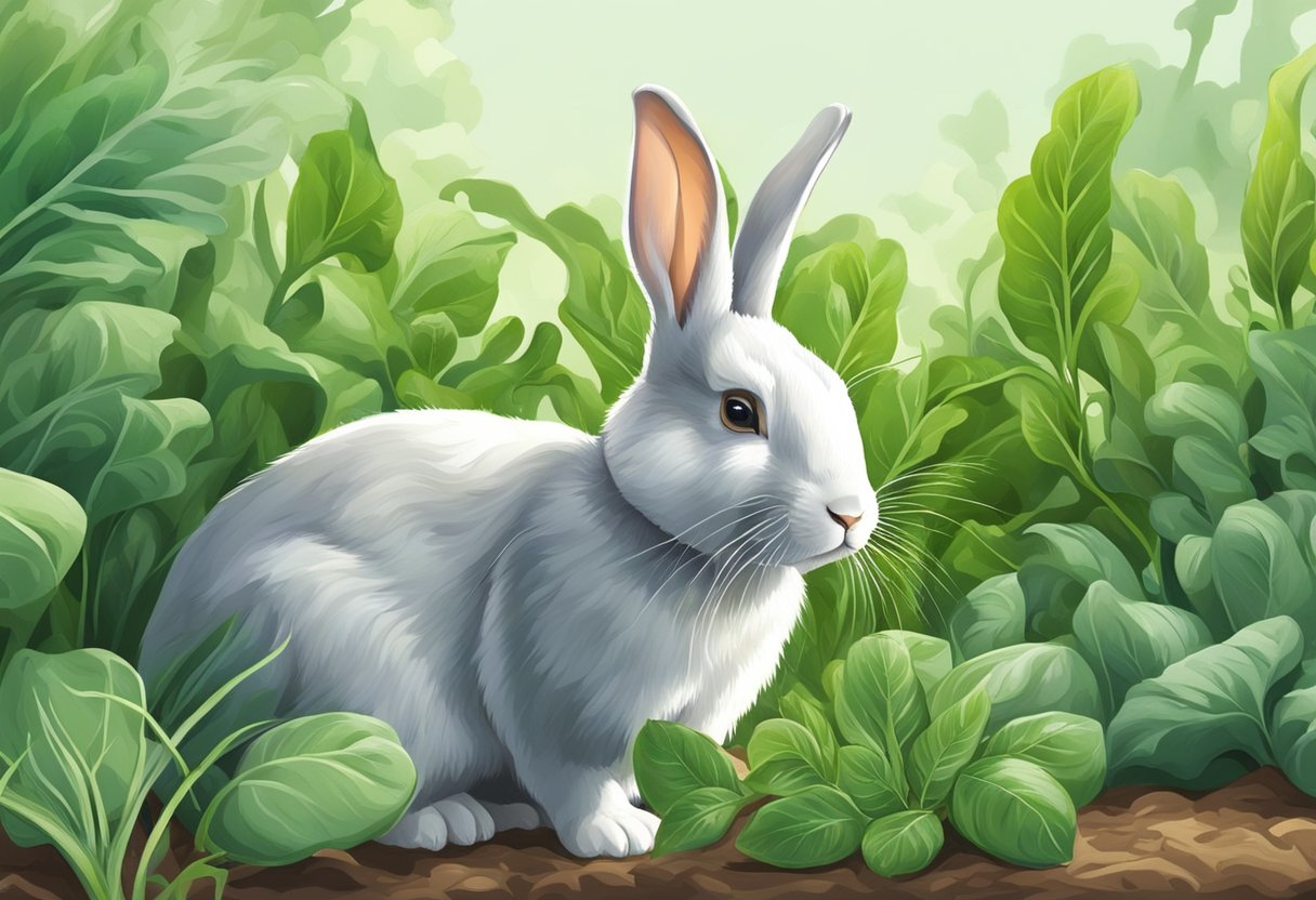 A rabbit sniffs spring greens, avoiding toxic plants