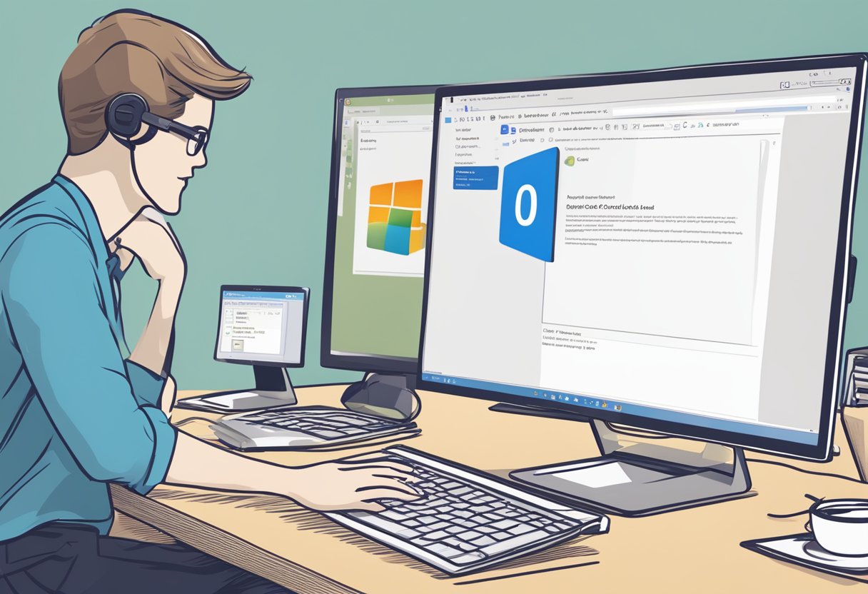 A computer screen with the Outlook application being installed and set up, followed by a prompt on how to reload Outlook