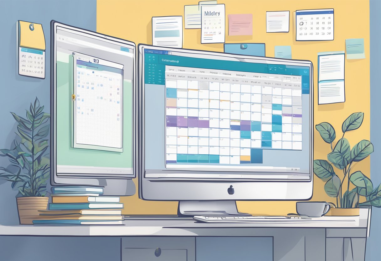 A computer screen with an open Outlook calendar, showing blocked time slots and optimized scheduling for better time management