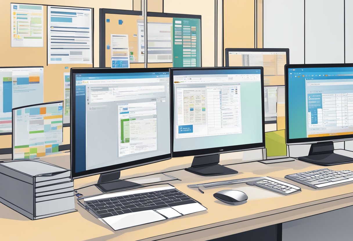 The computer screen displays the Outlook interface with a prominent QR code in the top right corner