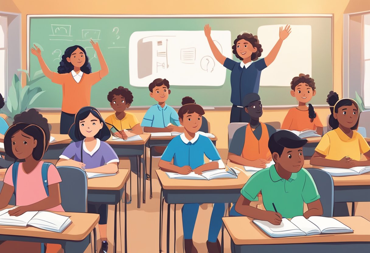 Asking Better Questions in Class to Enhance Your Learning Experience questions LearningMole Students engage, raise hands, and listen attentively while asking thought-provoking questions in a classroom setting