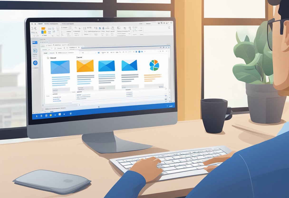 A computer screen displaying Microsoft Outlook with the zoom feature being used to optimize email setup