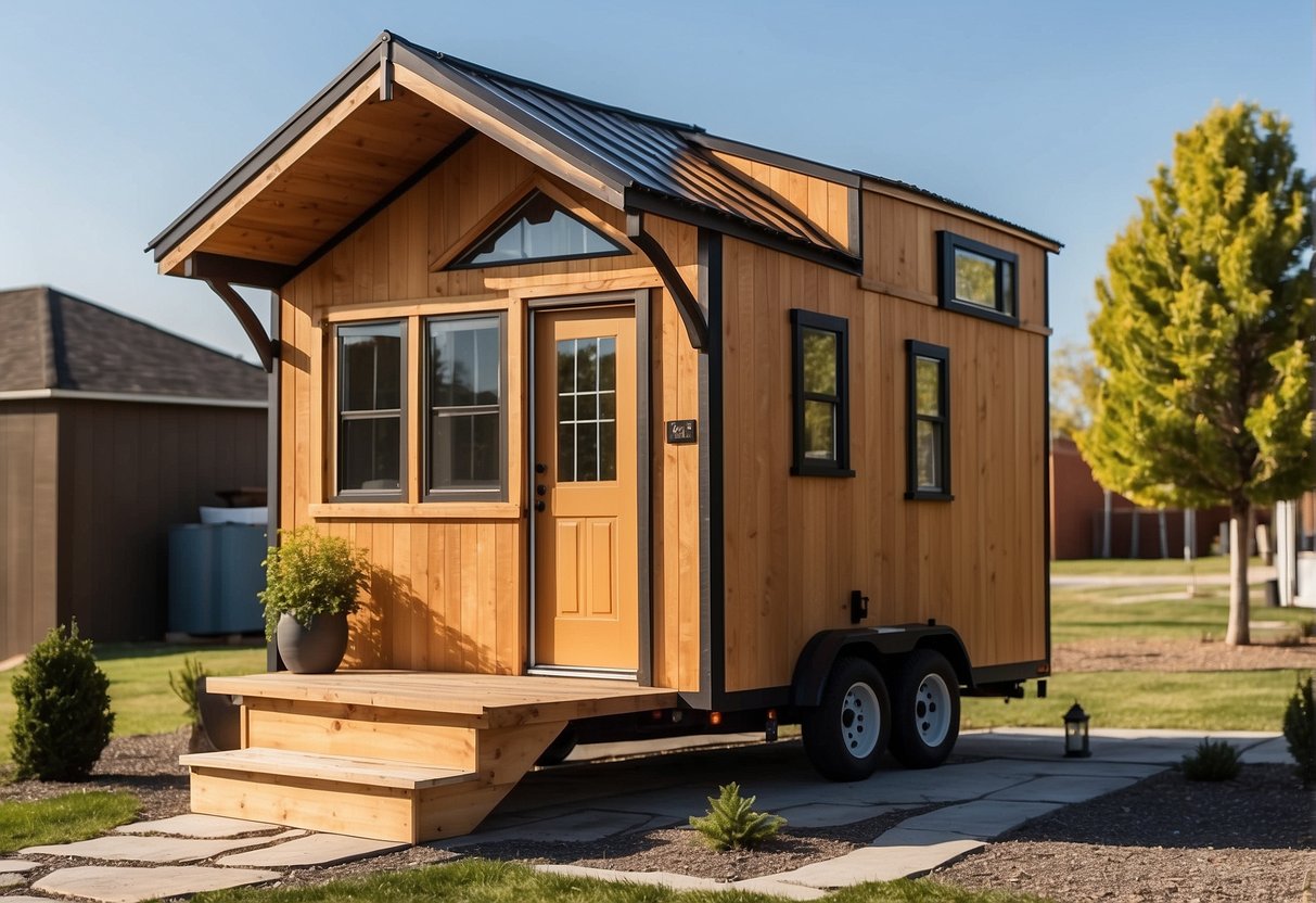 A tiny house stands at 13.5 feet tall, with a compact design and efficient use of space