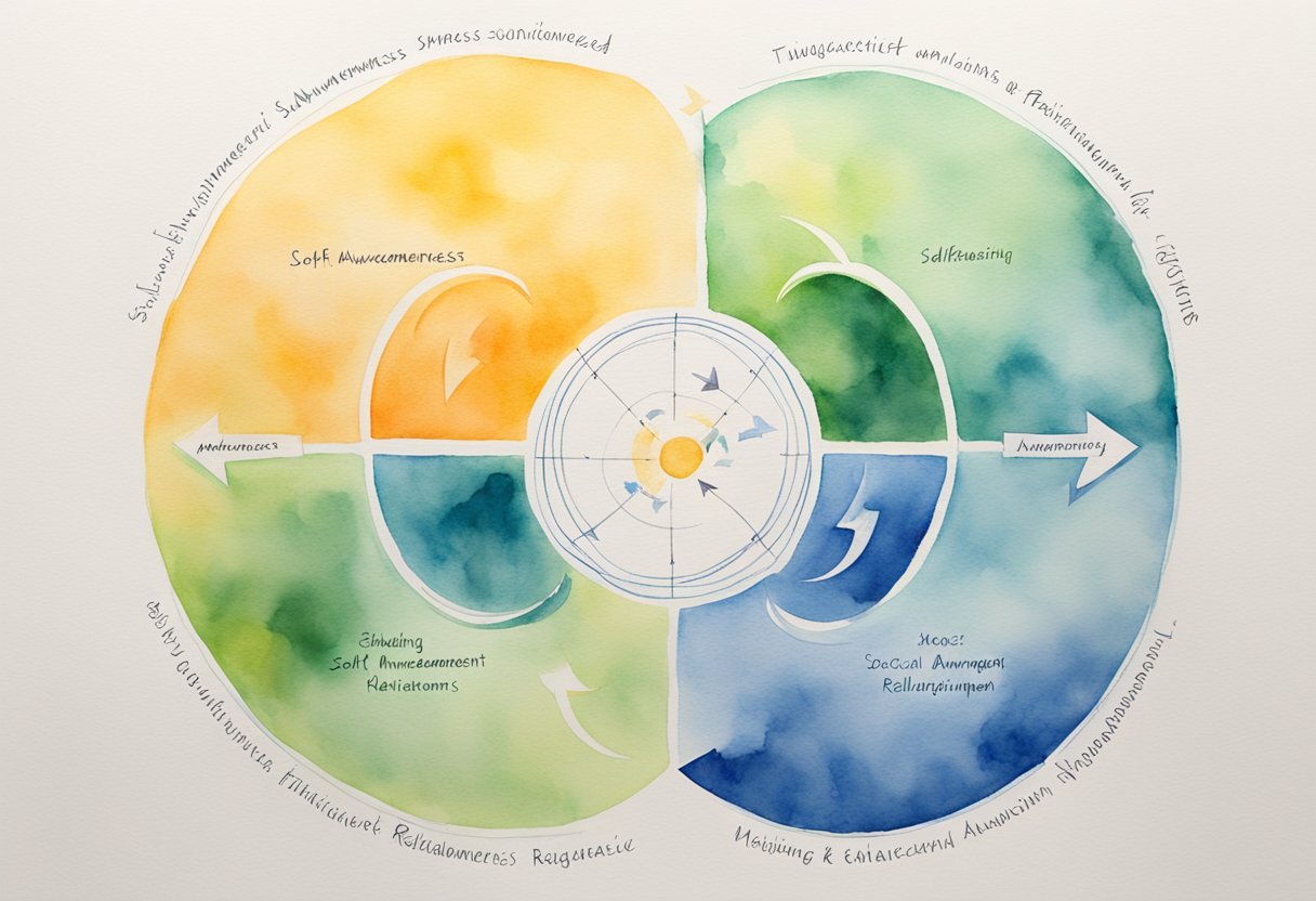 A circle divided into four parts, labeled Self-awareness, Self-management, Social awareness, and Relationship management, with arrows connecting them to show interconnectedness