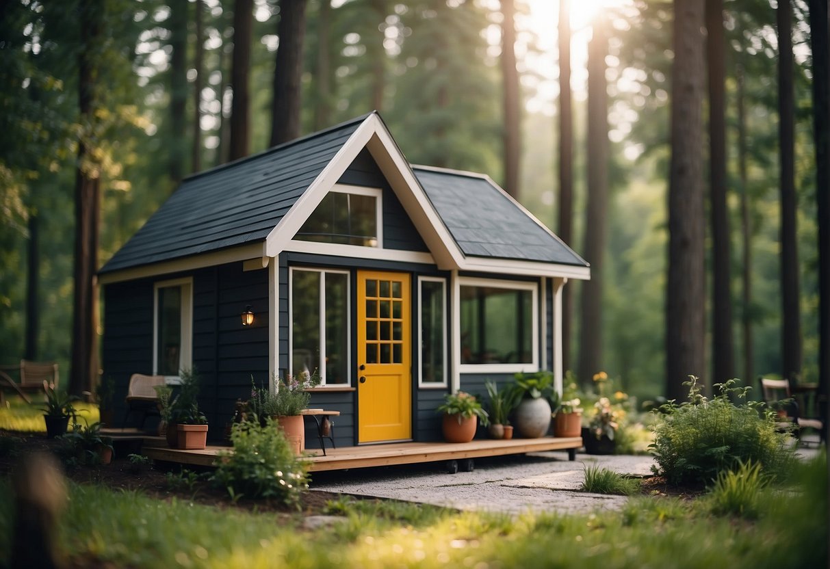 A cozy tiny house with a modern design, nestled in a picturesque natural setting