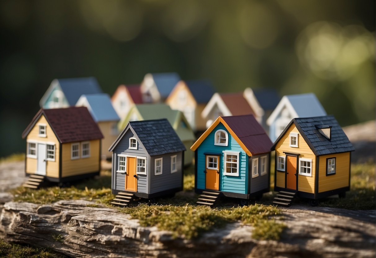 A series of tiny houses, each one progressively smaller, with "Tiny House Nation" logo in the background