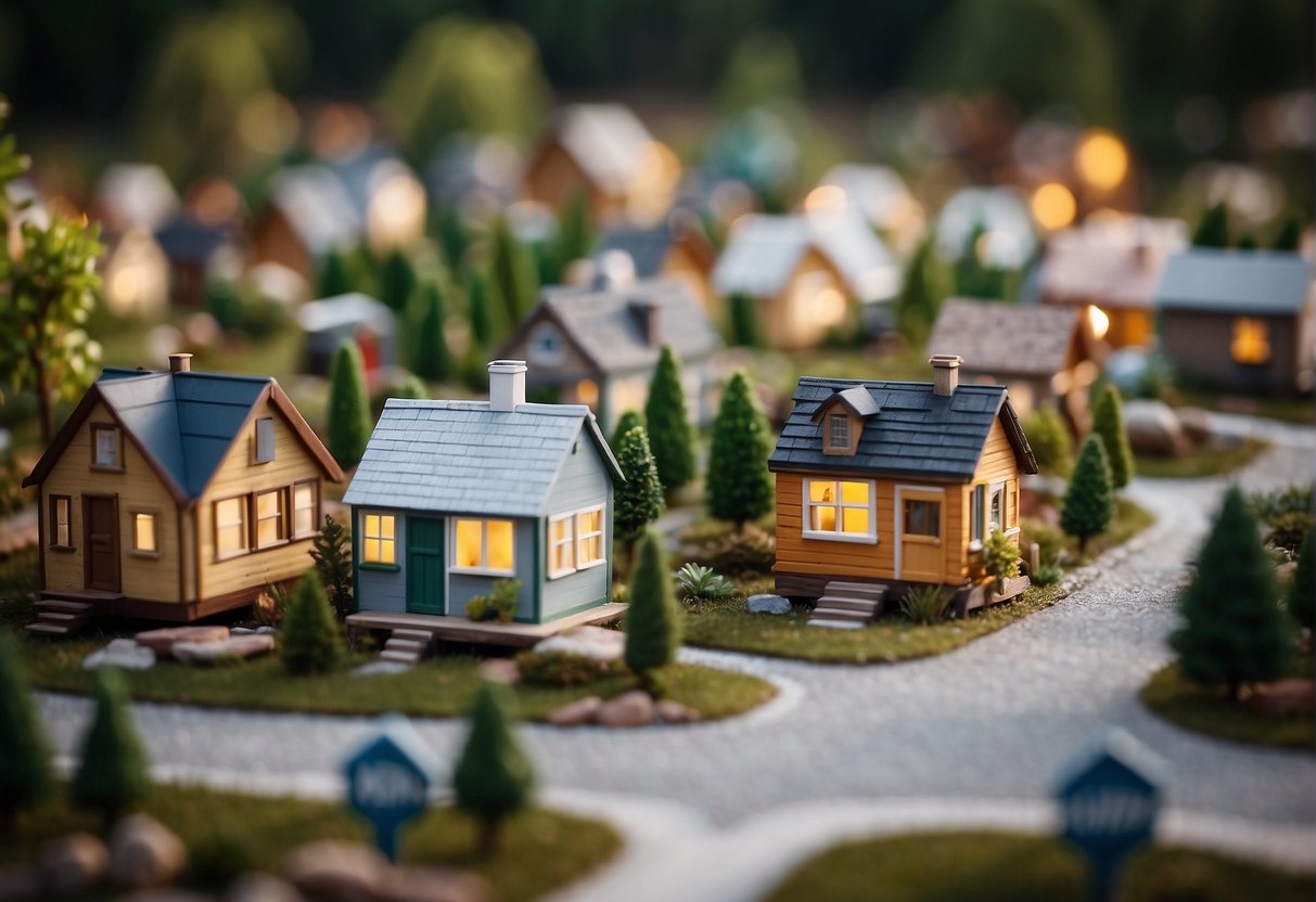 A small, organized community of tiny houses with clear signage and designated parking areas