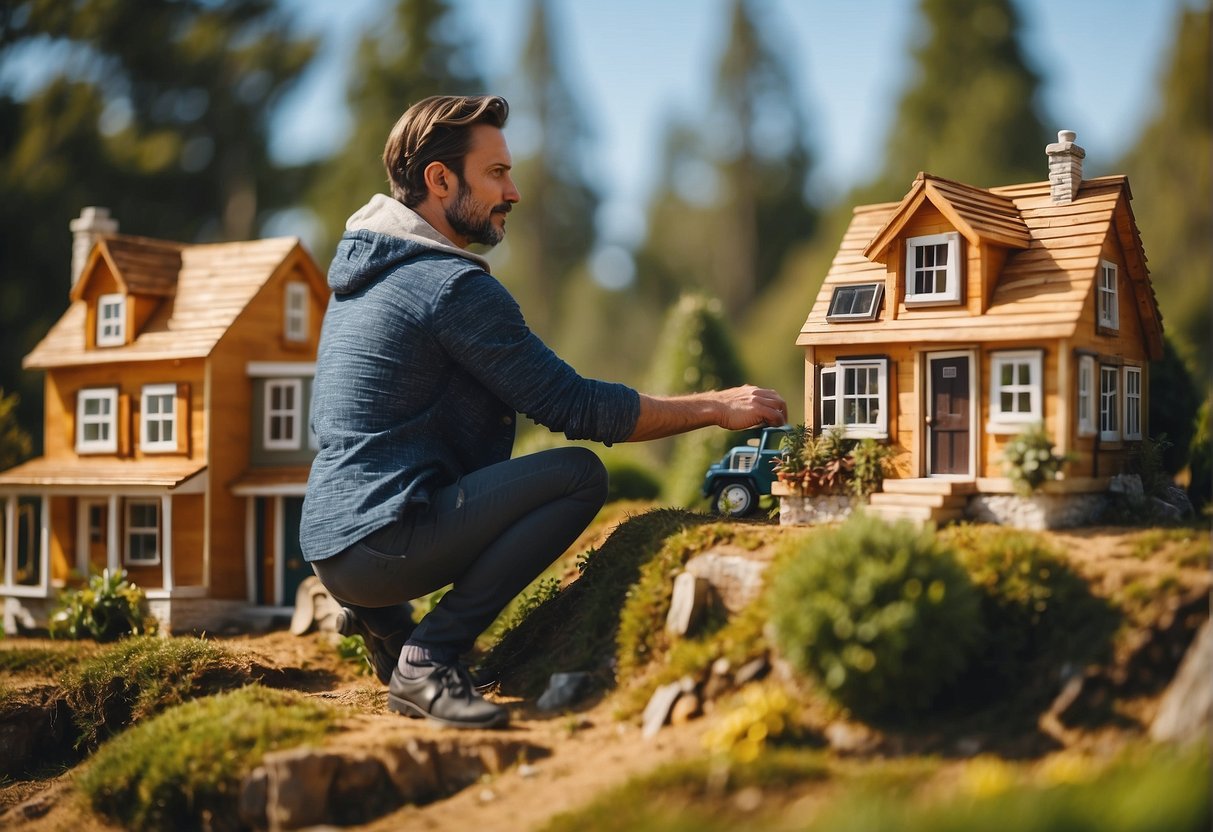 A tiny house hunter examines various small houses, comparing features and designs