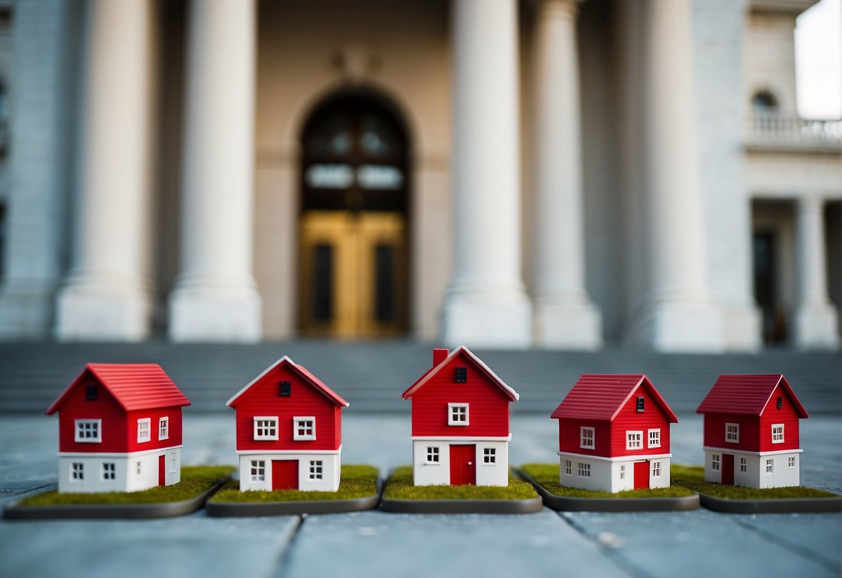 What States Are Tiny Houses Illegal In? A Comprehensive Guide 1 Tiny houses surrounded by red "no entry" signs in front of a state capitol building