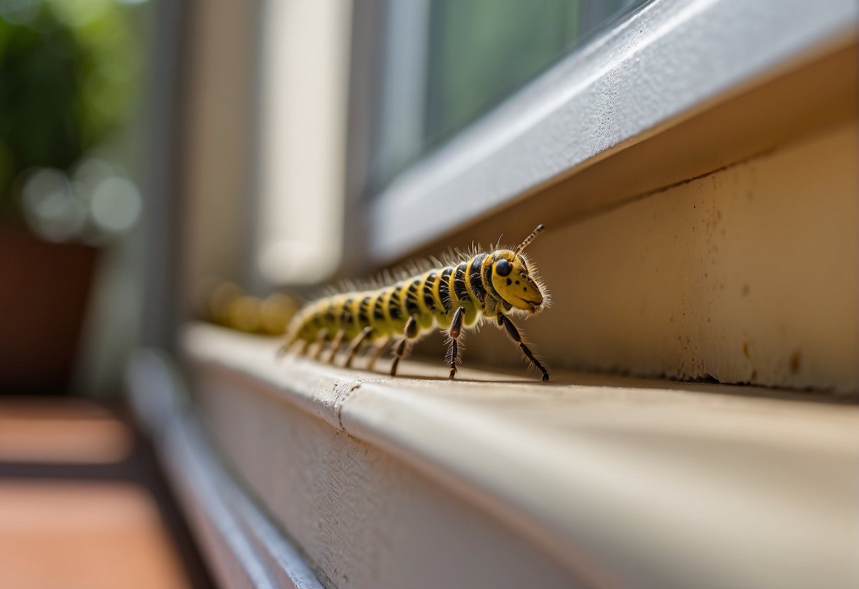 Tiny caterpillars crawl along the baseboards and windowsills of a cozy home, searching for food and shelter