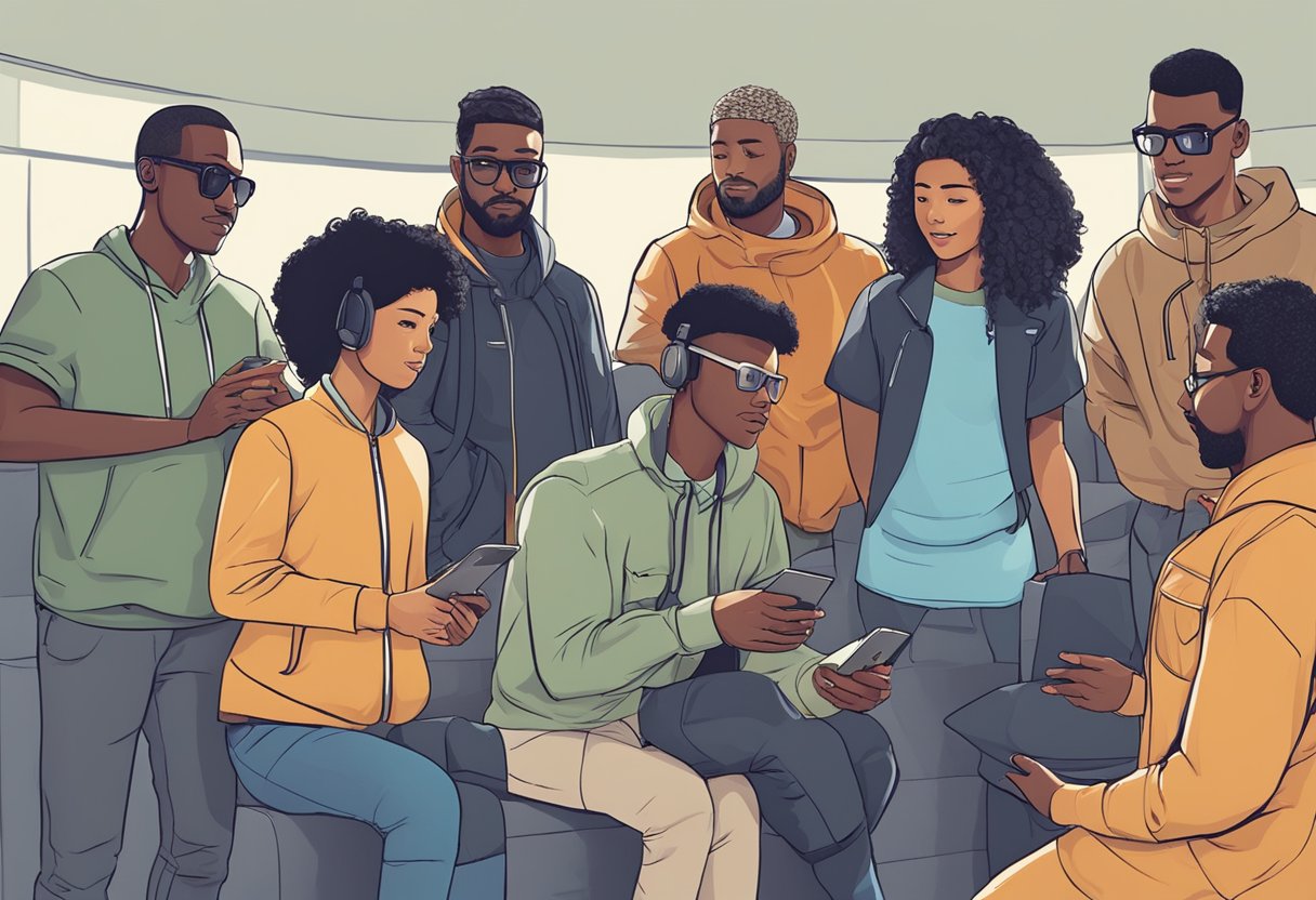 A group of diverse characters engage in a virtual world, addressing complex societal issues through interactive play and modern technologies