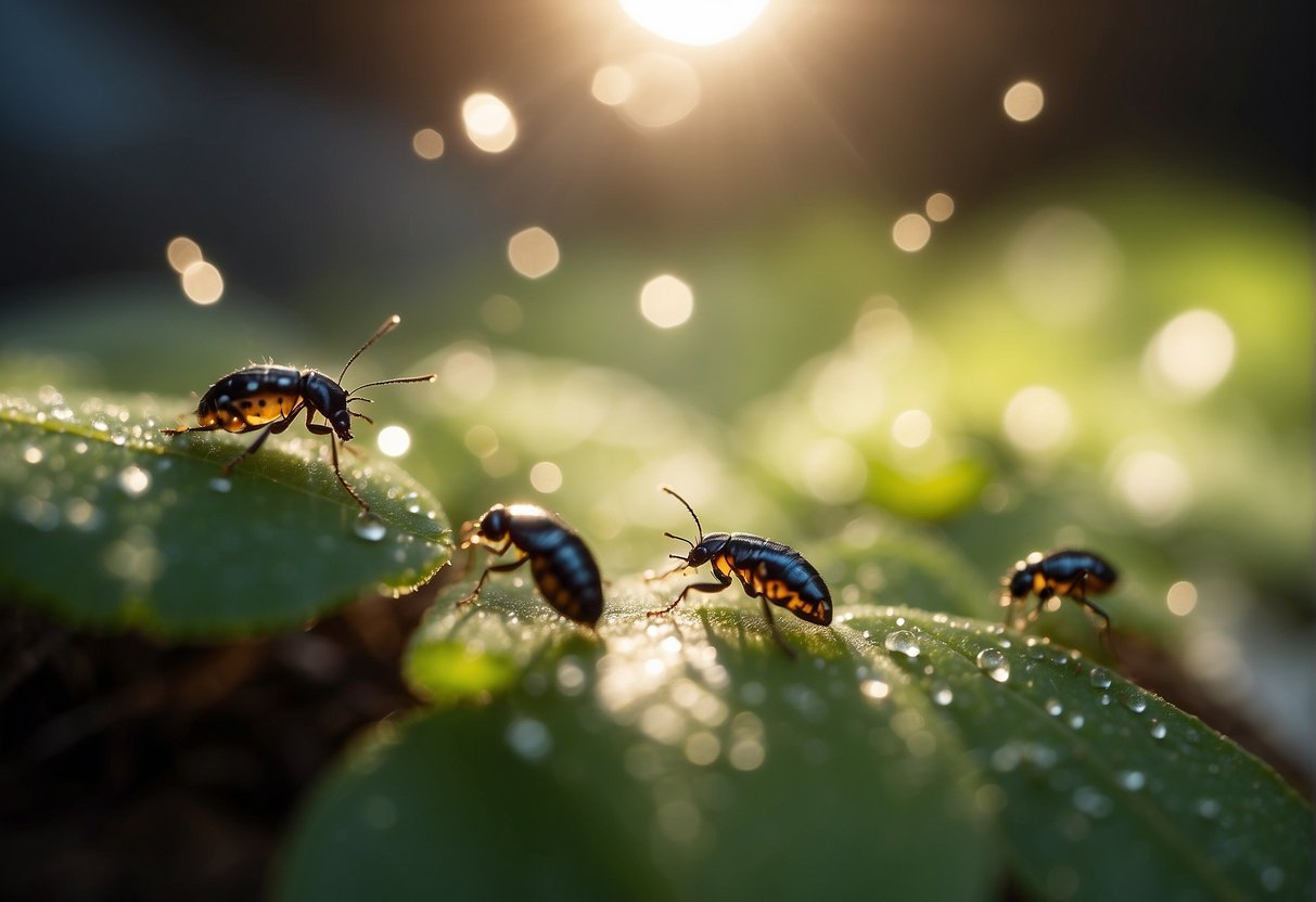 Tiny bugs crawl on the kitchen counter and floor, scattering as a light shines on them